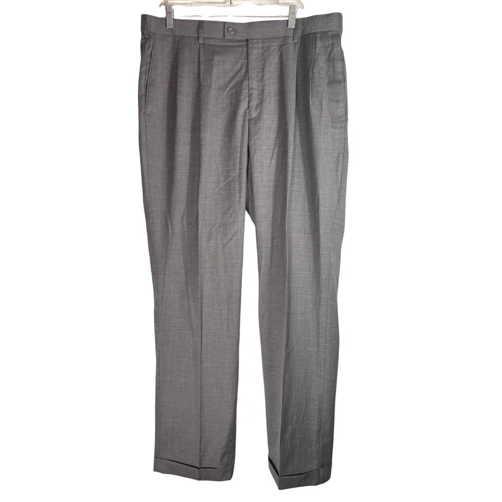 Louis Raphael Rosso Mens 38/34 Gray Wool Blend Cuffed Dress Pants Classic Fit